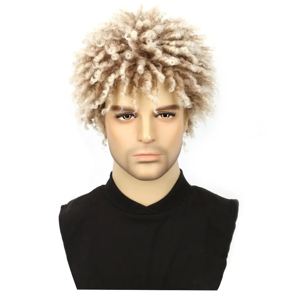 Men Wig Dreadlock Wig Short Afro Twist Braided Wig Glueless Synthetic Curly Dreads Wig Coily Textured Wigs Convenient Wigs