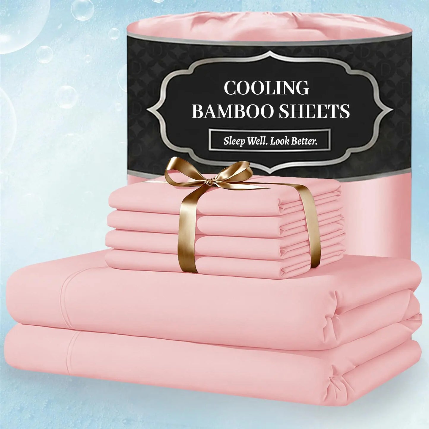 Extra Deep Pocket Bamboo Sheets - 6 Pcs Breathable &Cooling for Hot Sleepers , Hotel Luxury Fitted Soft Wrinkle-Free For Extra Deep Mattresses, Room Decor, Twin/Full/Queen/King Size Pillowcase Sets