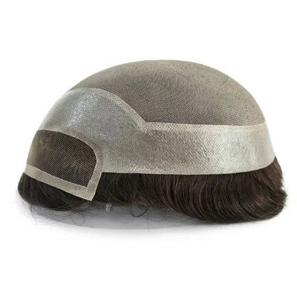 Mono Lace French Lace + Mono Mesh Crown + PU Men Toupee Breathable Lace Hairline Wig Natural Hairline Human Hair System Toupee