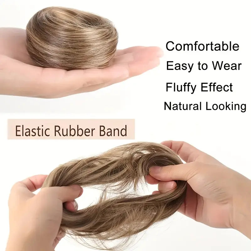 Women's Polyester PE Synthetic Messy Bun Hair Piece - Curly Updo Scrunchie Extension with Instant Volume & High Crown, Ideal for Female Everyday Wear, Scrunchie Base