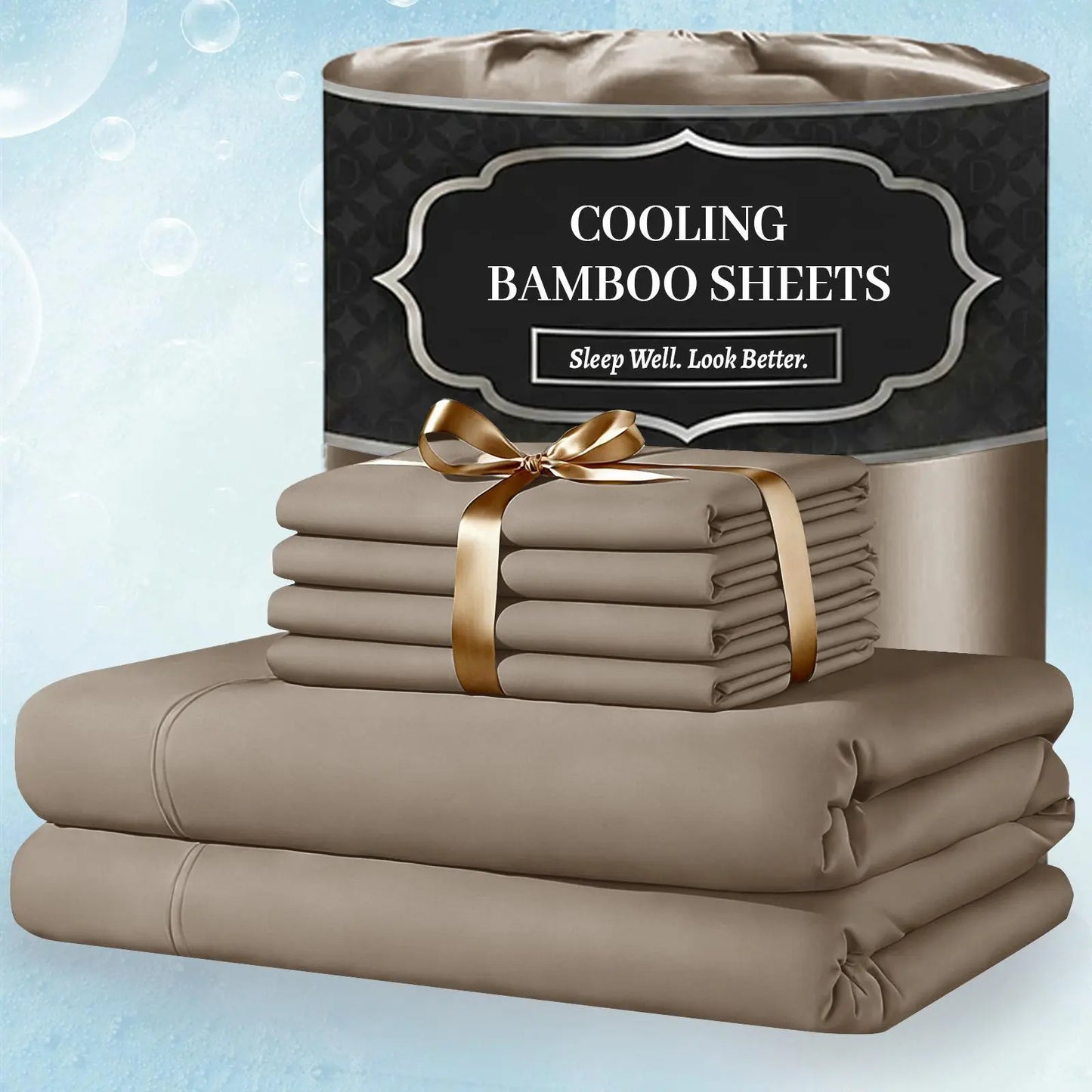 Extra Deep Pocket Bamboo Sheets - 6 Pcs Breathable &Cooling for Hot Sleepers , Hotel Luxury Fitted Soft Wrinkle-Free For Extra Deep Mattresses, Room Decor, Twin/Full/Queen/King Size Pillowcase Sets