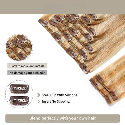 Clip In Hair Extensions Human Hair 9Pcs 20 Clips Invisible Natural Remy Human Hair (#P27/613)