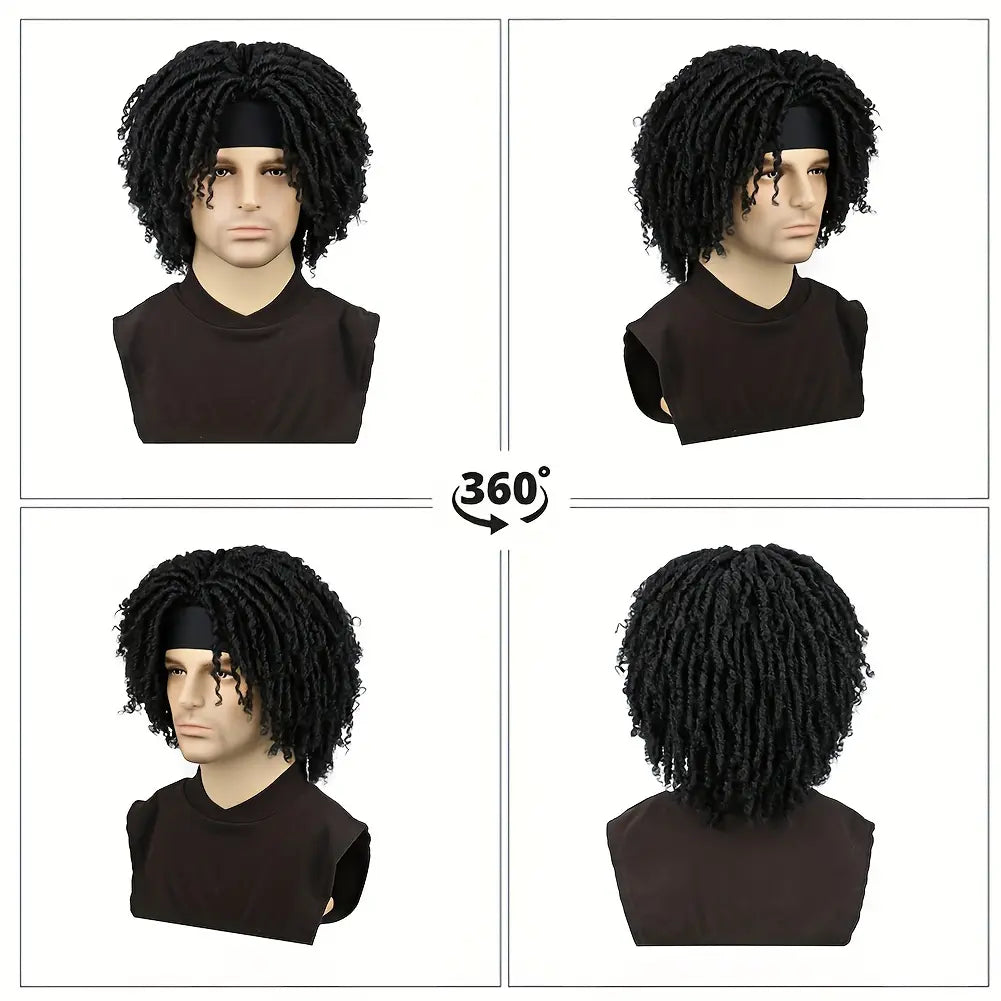 Men’s Synthetic Dreadlock Wig with 6-Inch Headband | Braided Twists & Curly Ends | Natural Look Everyday Wear | Breathable & Adjustable | Hip Hop Rasta Style