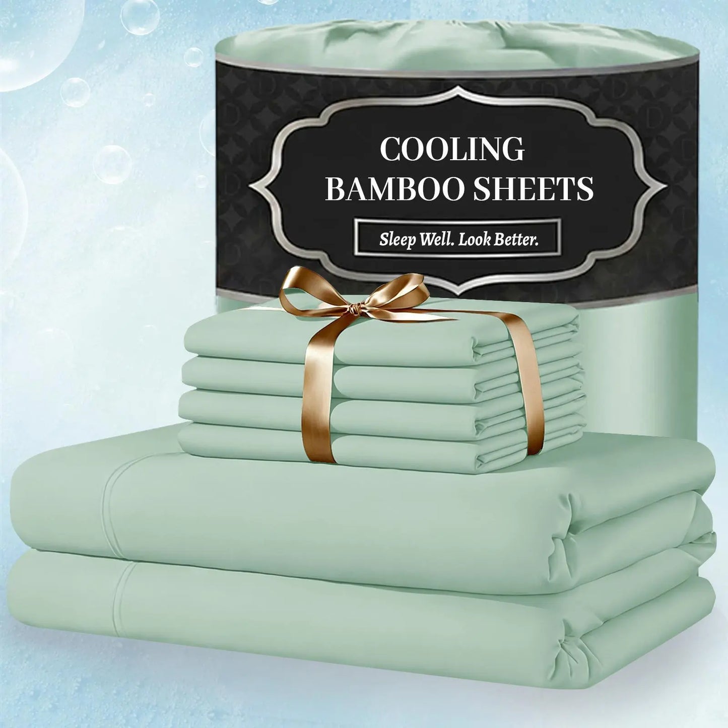 Extra Deep Pocket Bamboo Sheets - 6 Pcs Breathable &Cooling for Hot Sleepers , Hotel Luxury Fitted Soft Wrinkle-Free For Extra Deep Mattresses, Room Decor, Twin/Full/Queen/King Size Pillowcase Sets