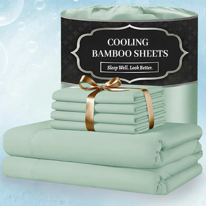Extra Deep Pocket Bamboo Sheets - 6 Pcs Breathable &Cooling for Hot Sleepers , Hotel Luxury Fitted Soft Wrinkle-Free For Extra Deep Mattresses, Room Decor, Twin/Full/Queen/King Size Pillowcase Sets