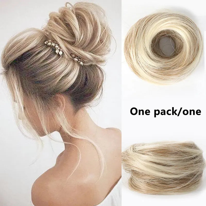 Women's Polyester PE Synthetic Messy Bun Hair Piece - Curly Updo Scrunchie Extension with Instant Volume & High Crown, Ideal for Female Everyday Wear, Scrunchie Base