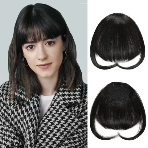 Clip In Bangs Real Remy Human Hair Wispy Bangs French Bangs (#1B)