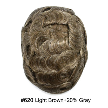Full Poly Hairpiece for Men Toupee Real Human Hair Replacement System Natural Looking Mens Wig Durable PU Injected Mens Hair System Hair Pieces for Men Hair Unit for Hair Loss protesis capilar hombre Male Hair Prosthesis