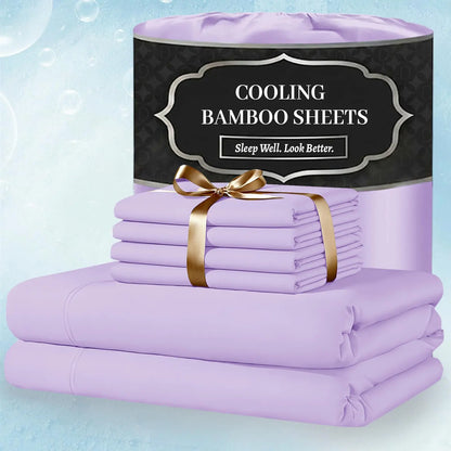 Extra Deep Pocket Bamboo Sheets - 6 Pcs Breathable &Cooling for Hot Sleepers , Hotel Luxury Fitted Soft Wrinkle-Free For Extra Deep Mattresses, Room Decor, Twin/Full/Queen/King Size Pillowcase Sets