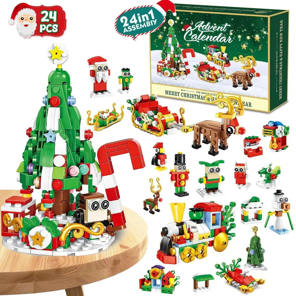 2026 Building Blocks Advent Calendar - 24Pack Mini Jigsaw Puzzle Toys, Safe Plastics Reindeer Themed Kits for Kids-Adults, Holiday Cheer Tradition Countdown Creative Assembly Toys, Vibrant, Brick Kit, Diy Building Block,parent-child bonding time