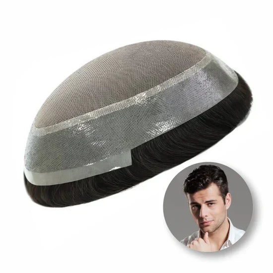 Mono PU Mono Mesh Crown + PU Men Toupee Breathable Wig Natural Hairline Human Hair System