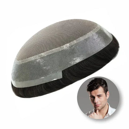 Mono PU Mono Mesh Crown + PU Men Toupee Breathable Wig Natural Hairline Human Hair System