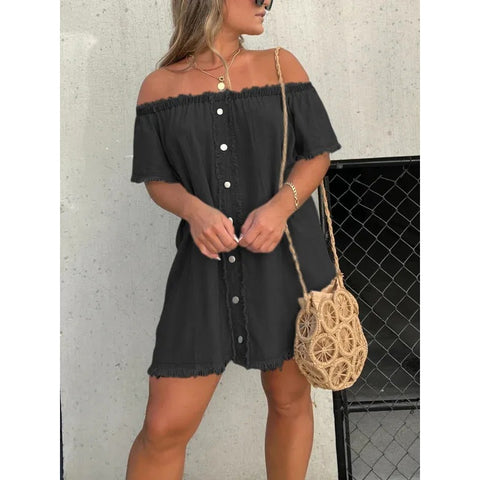 SHORT SLEEVE CASUAL DENIM DRESS (BUY 2 FREE SHIPPING)