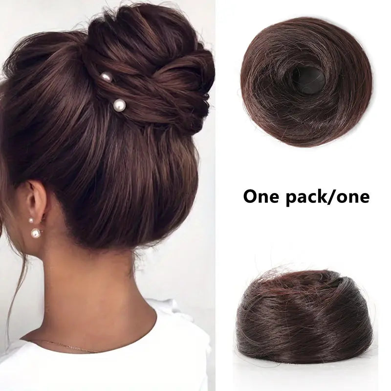 Women's Polyester PE Synthetic Messy Bun Hair Piece - Curly Updo Scrunchie Extension with Instant Volume & High Crown, Ideal for Female Everyday Wear, Scrunchie Base