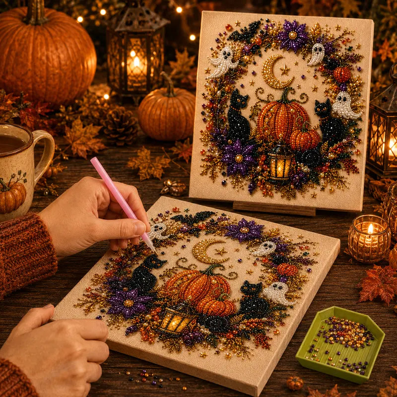 【10*10inch】DIY Diamond Painting Kit with Special-Shaped Beads, Christmas & Halloween Art Craft, Sparkling Holiday Canvas Decoration, Relaxing Handmade Gift for Adults and Beginners