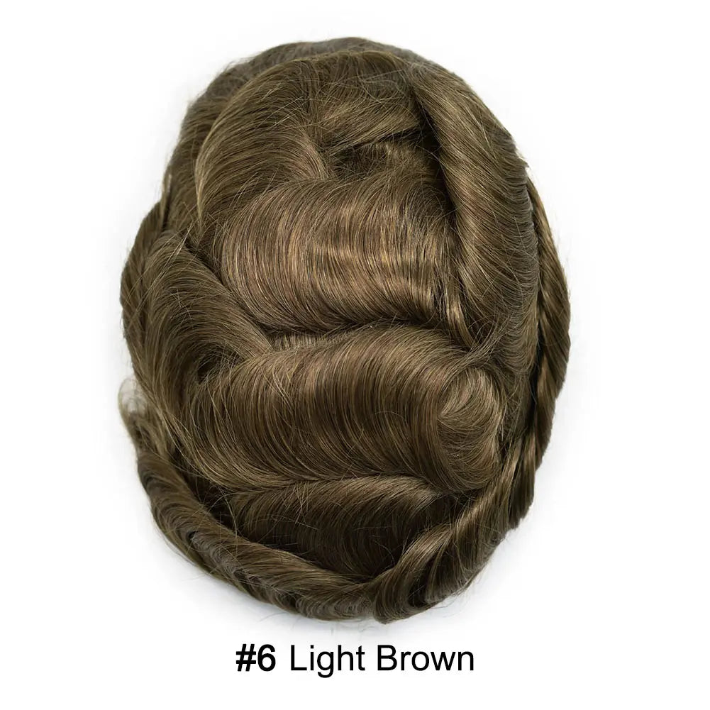 Full Poly Hairpiece for Men Toupee Real Human Hair Replacement System Natural Looking Mens Wig Durable PU Injected Mens Hair System Hair Pieces for Men Hair Unit for Hair Loss protesis capilar hombre Male Hair Prosthesis