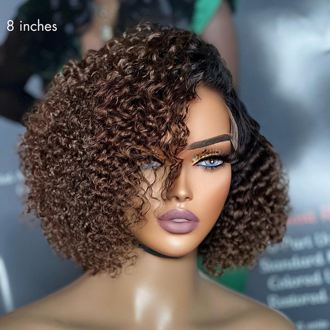 Trendy Short Cut Curly HD Lace Glueless Side Part Wig 100% Human Hair