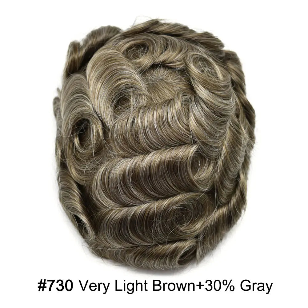 Full Poly Hairpiece for Men Toupee Real Human Hair Replacement System Natural Looking Mens Wig Durable PU Injected Mens Hair System Hair Pieces for Men Hair Unit for Hair Loss protesis capilar hombre Male Hair Prosthesis