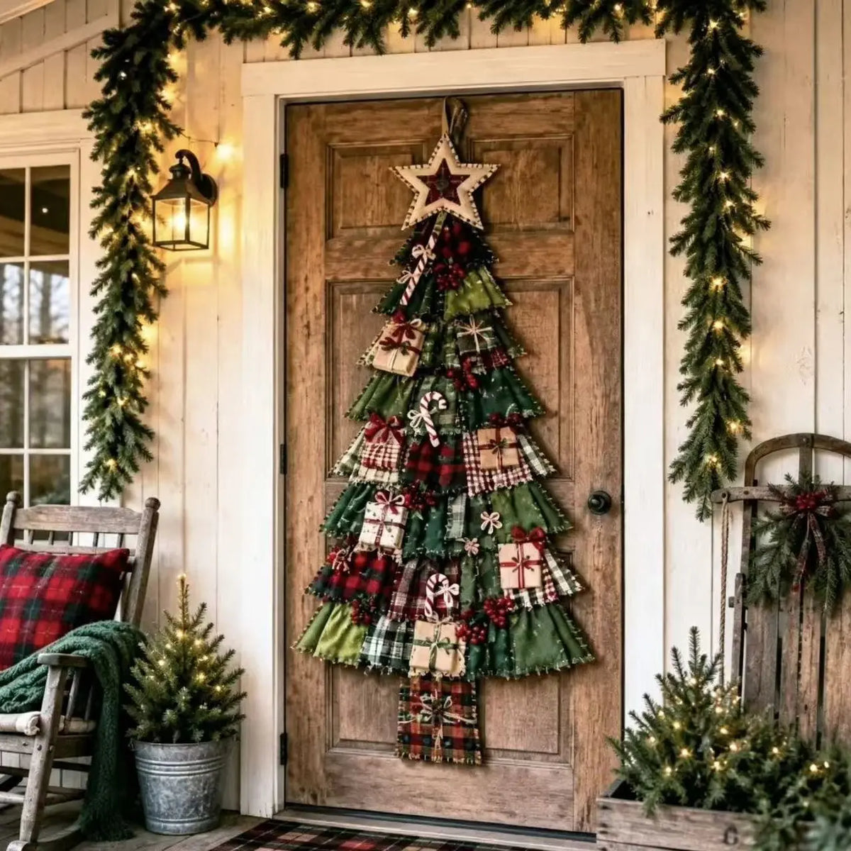 DIY Christmas Tree Door Hanging Kit, Handmade Fabric Christmas Tree Wall Decor, Layered Patchwork Holiday Craft Kit for Front Door, Wall, Porch & Home Christmas Decorations