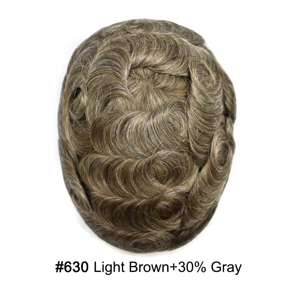 Full Poly Hairpiece for Men Toupee Real Human Hair Replacement System Natural Looking Mens Wig Durable PU Injected Mens Hair System Hair Pieces for Men Hair Unit for Hair Loss protesis capilar hombre Male Hair Prosthesis