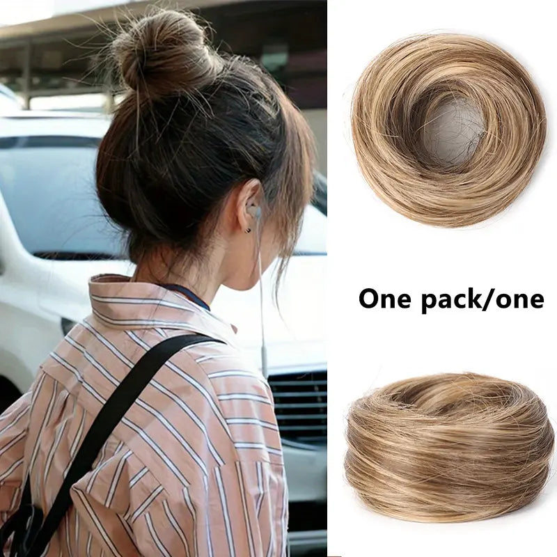Women's Polyester PE Synthetic Messy Bun Hair Piece - Curly Updo Scrunchie Extension with Instant Volume & High Crown, Ideal for Female Everyday Wear, Scrunchie Base