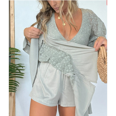 WOMEN'S LACE CROCHET ROMPER DRESS WITH BUILT-IN SHORTS