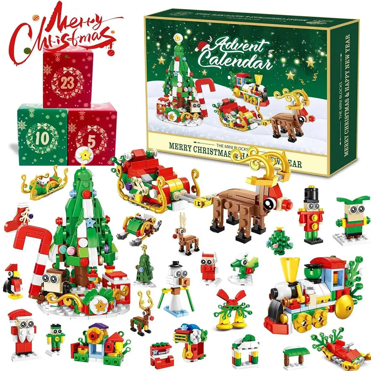 2026 Building Blocks Advent Calendar - 24Pack Mini Jigsaw Puzzle Toys, Safe Plastics Reindeer Themed Kits for Kids-Adults, Holiday Cheer Tradition Countdown Creative Assembly Toys, Vibrant, Brick Kit, Diy Building Block,parent-child bonding time