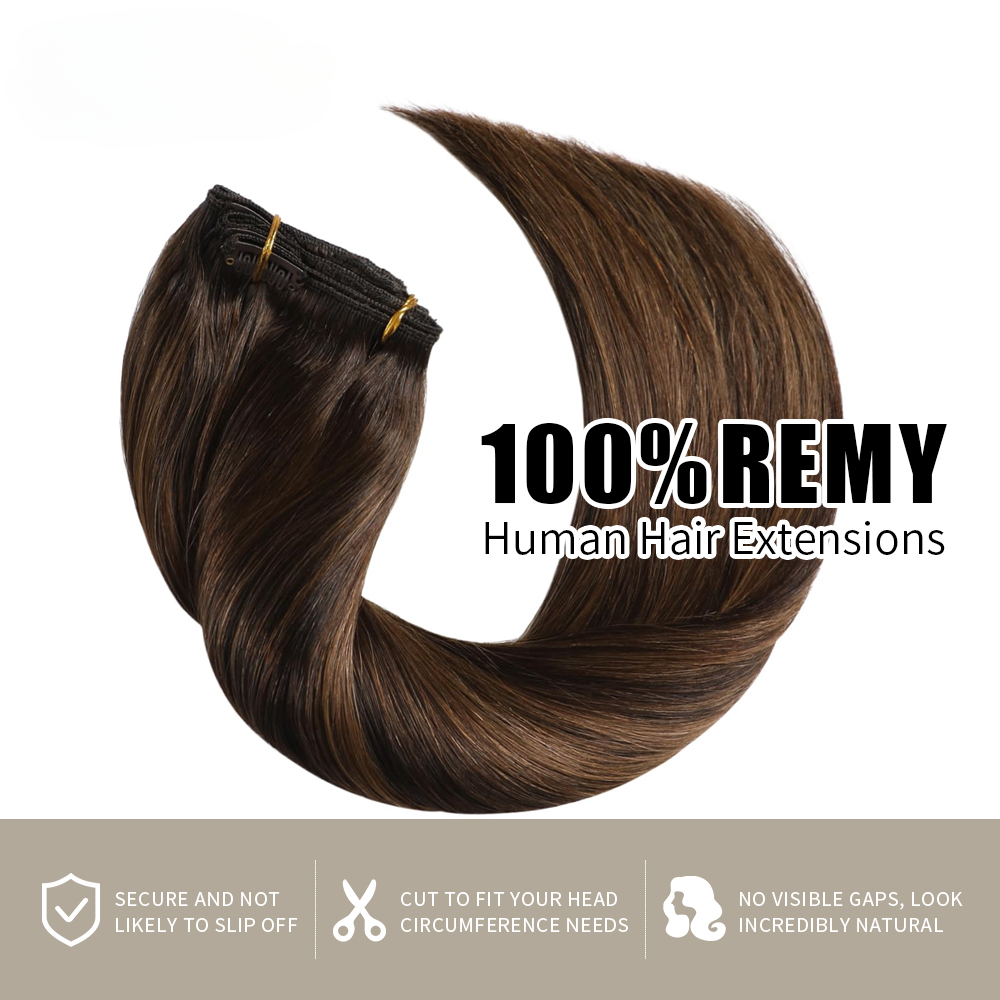 Clip In Hair Extensions Human Hair 8Pcs 18 Clips Invisible Natural Remy Human Hair (#P2/6/T2)
