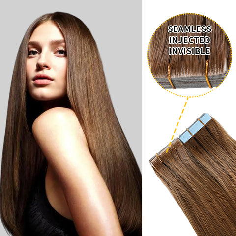 Seamless Injected Hand-Tied Invisible Tape In Hair Extension 20Pcs Virgin Human Hair (#6)