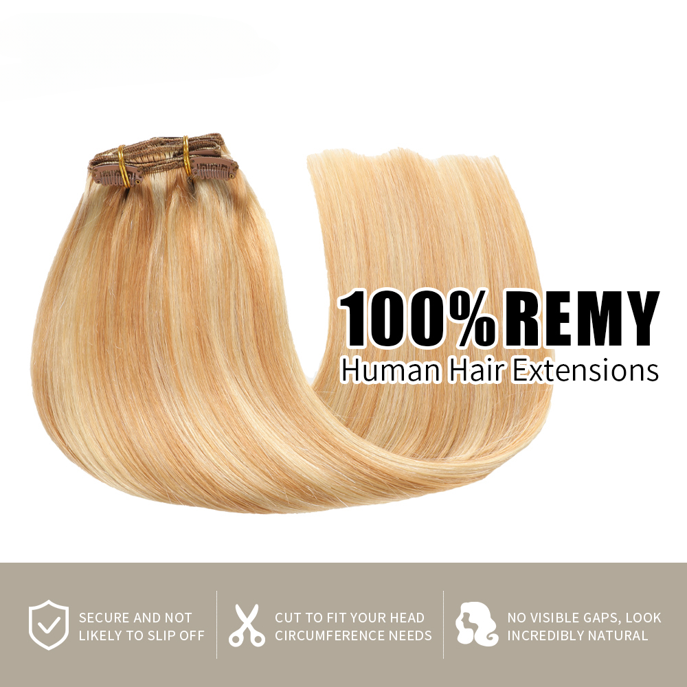 Clip In Hair Extensions Human Hair 9Pcs 20 Clips Invisible Natural Remy Human Hair (#P27/613)