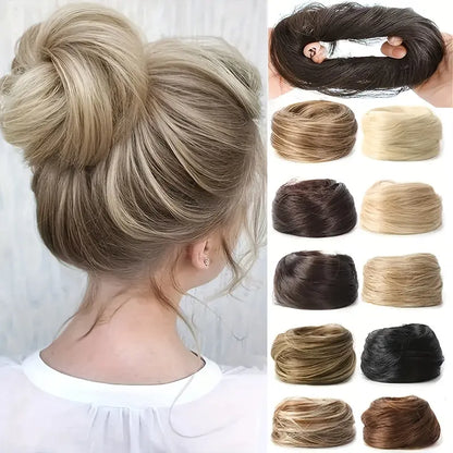 Women's Polyester PE Synthetic Messy Bun Hair Piece - Curly Updo Scrunchie Extension with Instant Volume & High Crown, Ideal for Female Everyday Wear, Scrunchie Base