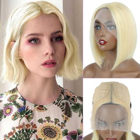 Lace Front T Part Wig Middle Part 13×4×1 Remy Human Hair (#613 Bleach Blonde)