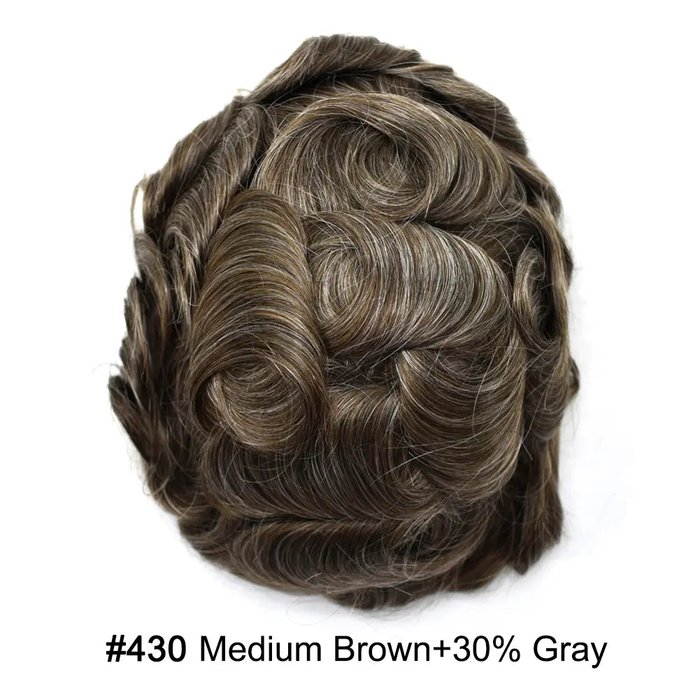 Full Poly Hairpiece for Men Toupee Real Human Hair Replacement System Natural Looking Mens Wig Durable PU Injected Mens Hair System Hair Pieces for Men Hair Unit for Hair Loss protesis capilar hombre Male Hair Prosthesis