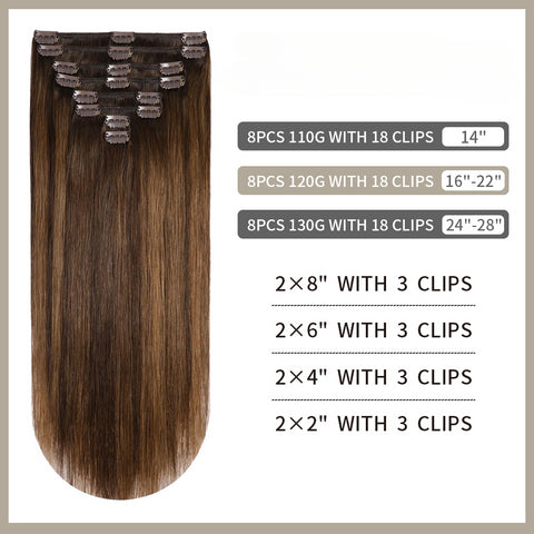 Clip In Hair Extensions Human Hair 8Pcs 18 Clips Invisible Natural Remy Human Hair (#P2/6/T2)