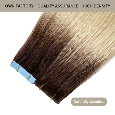 Seamless Injected Hand-Tied Invisible Tape In Hair Extension 20Pcs Virgin Human Hair (T2/60)