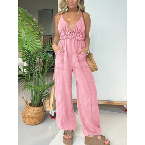 TENCEL DENIM LIGHTWEIGHT V-NECK JUMPSUIT (BUY 2 FREE SHIPPING)