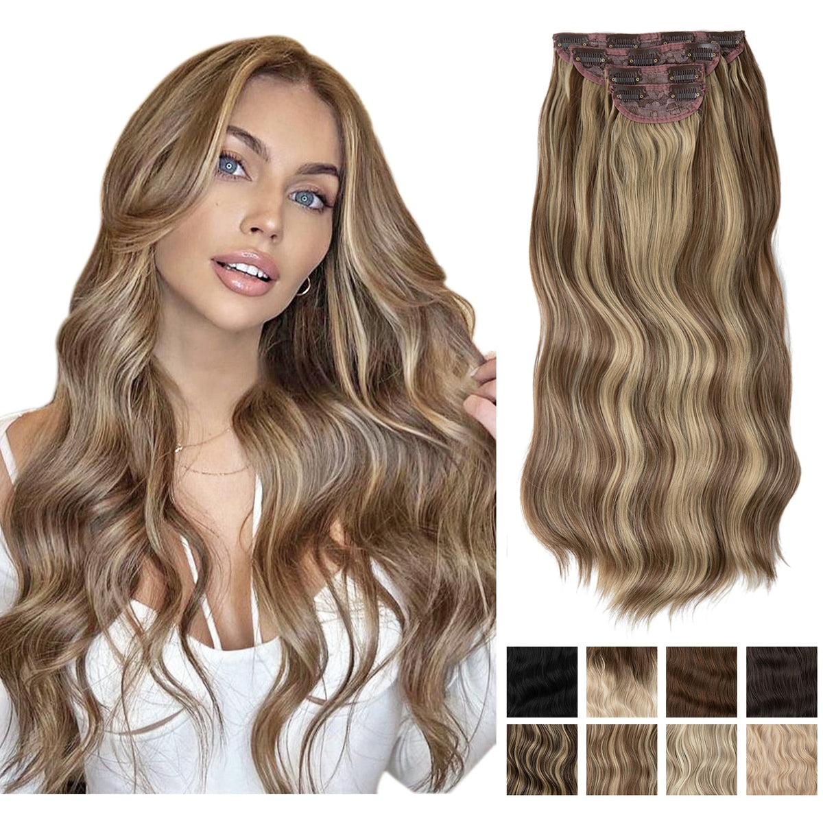 Long Wavy Clip In Hair Extensions 4pcs/set