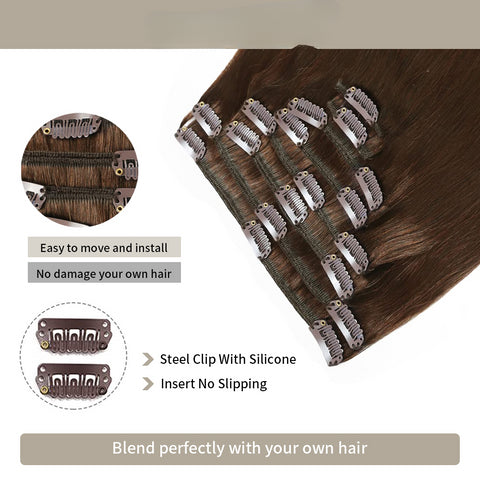 Clip In Hair Extensions Human Hair 8Pcs 18 Clips Invisible Natural Remy Human Hair (#4 Medium Brown)