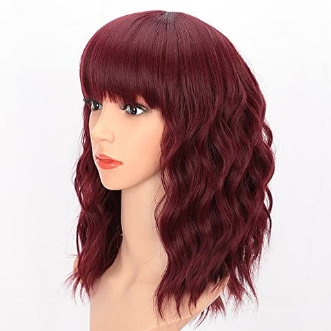 Curly Bob Wig with Bangs Short Bob Wavy Hair Wigs