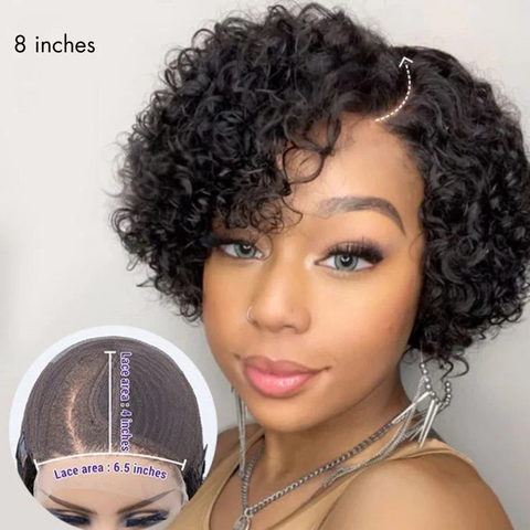 Trendy Short Cut Curly HD Lace Glueless Side Part Wig 100% Human Hair