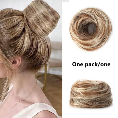 Women's Polyester PE Synthetic Messy Bun Hair Piece - Curly Updo Scrunchie Extension with Instant Volume & High Crown, Ideal for Female Everyday Wear, Scrunchie Base
