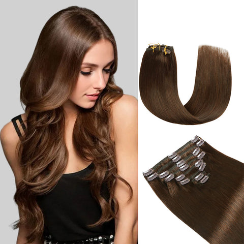 Clip In Hair Extensions Human Hair 8Pcs 18 Clips Invisible Natural Remy Human Hair (#4 Medium Brown)