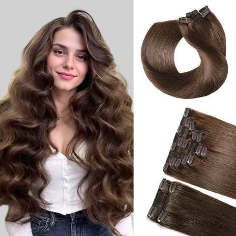 Clip In Hair Extensions Human Hair 9Pcs 20 Clips Invisible Natural Remy Human Hair (#4 Dark Brown)