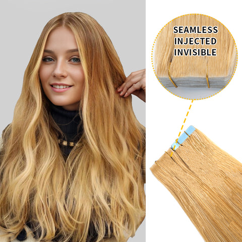 Seamless Injected Hand-Tied Invisible Tape In Hair Extension 20Pcs Virgin Human Hair (#27)