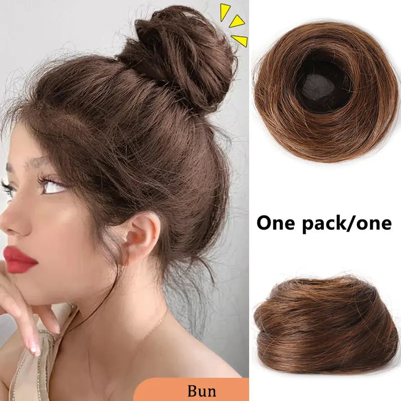 Women's Polyester PE Synthetic Messy Bun Hair Piece - Curly Updo Scrunchie Extension with Instant Volume & High Crown, Ideal for Female Everyday Wear, Scrunchie Base