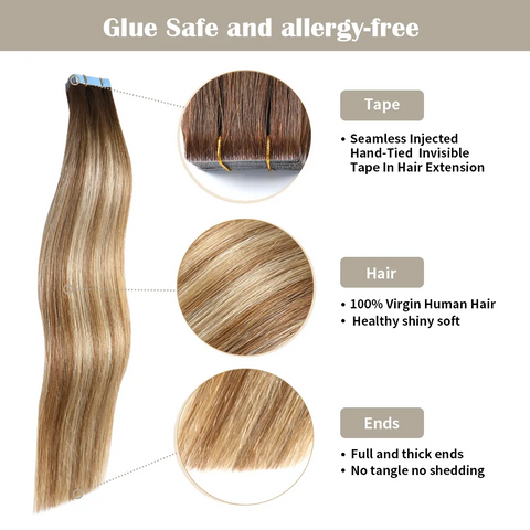 Seamless Injected Hand-Tied Invisible Tape In Hair Extension 20Pcs Virgin Human Hair (P6/613/T4)