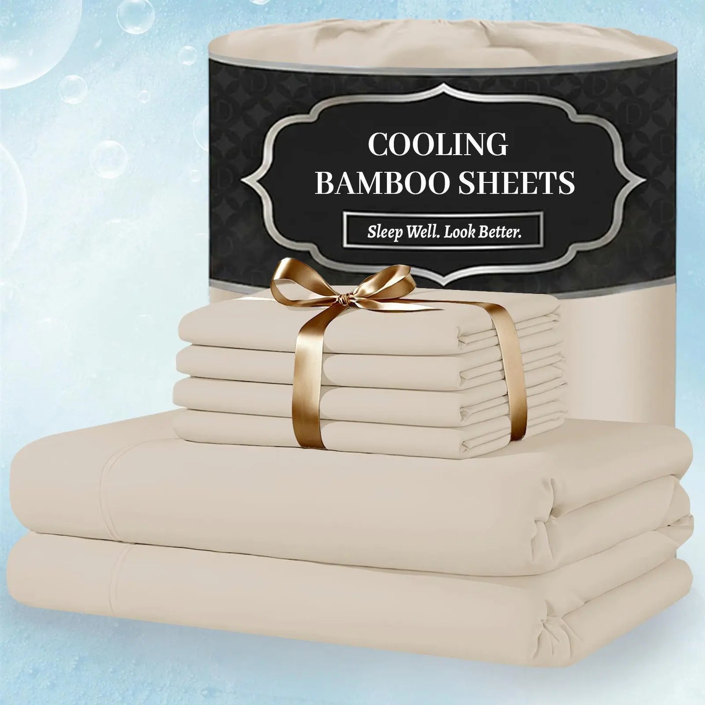 Extra Deep Pocket Bamboo Sheets - 6 Pcs Breathable &Cooling for Hot Sleepers , Hotel Luxury Fitted Soft Wrinkle-Free For Extra Deep Mattresses, Room Decor, Twin/Full/Queen/King Size Pillowcase Sets