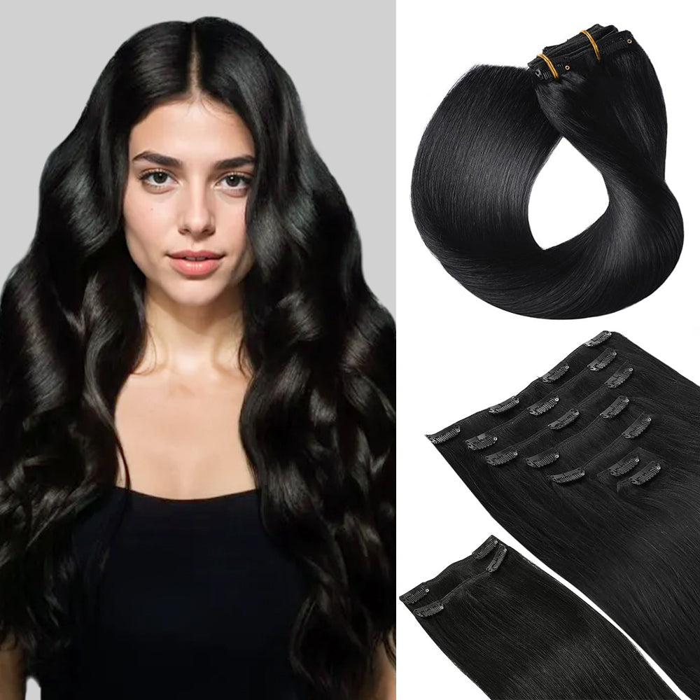 Clip In Hair Extensions Human Hair 9Pcs 20 Clips Invisible Natural Remy Human Hair (#1 Jet Black)