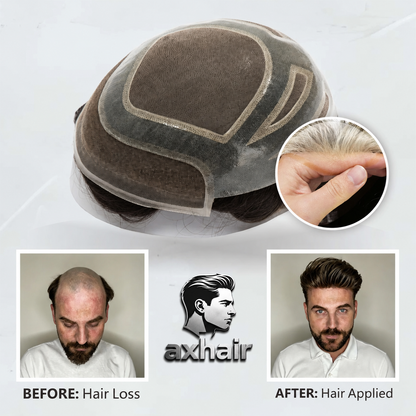 Versalite Base| Lace Front + MONO Mesh + PU Men Toupee Lace Hairline Wig Natural Hairline Human Hair System