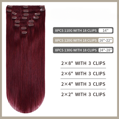 Clip In Hair Extensions Human Hair 8Pcs 18 Clips Invisible Natural Remy Human Hair (#99J Burgundy)